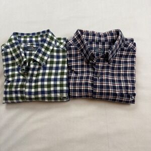 Fish Hippie Lot of 2..Mens Large Button Down Long Sleeve Plaid Flannel Shirt EUC